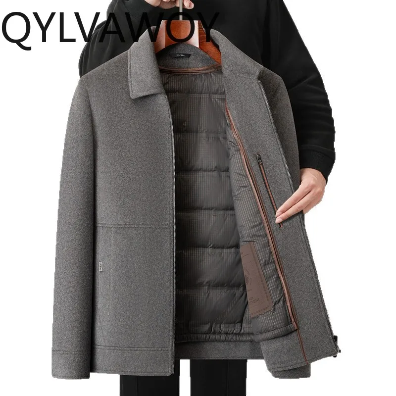 

QYLVAWOY 70% Wool Coat Lapel Jackets Detachable Down Liner Mens Coats Thicken Coats for Men Clothing Warm Autumn Winter 남자 코트