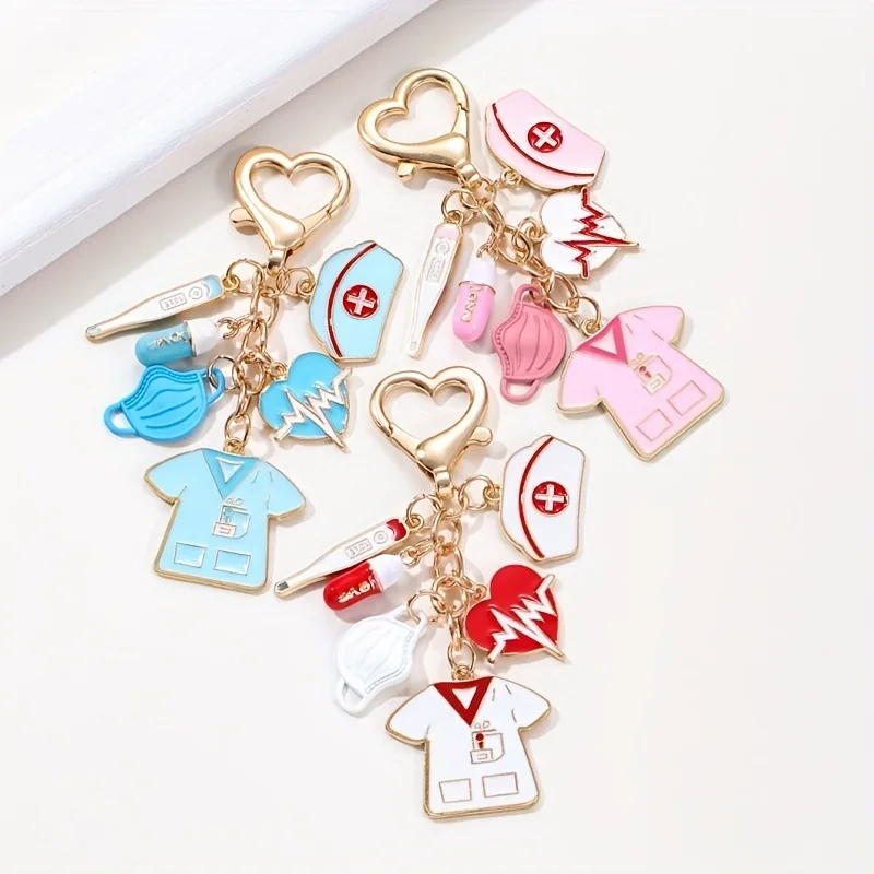 Cartoon Infusion pump Thermometer Surgical Mask Enamel Keychain Medical Tools Pandents For Women Men Nurse Doctor Handmade Gift