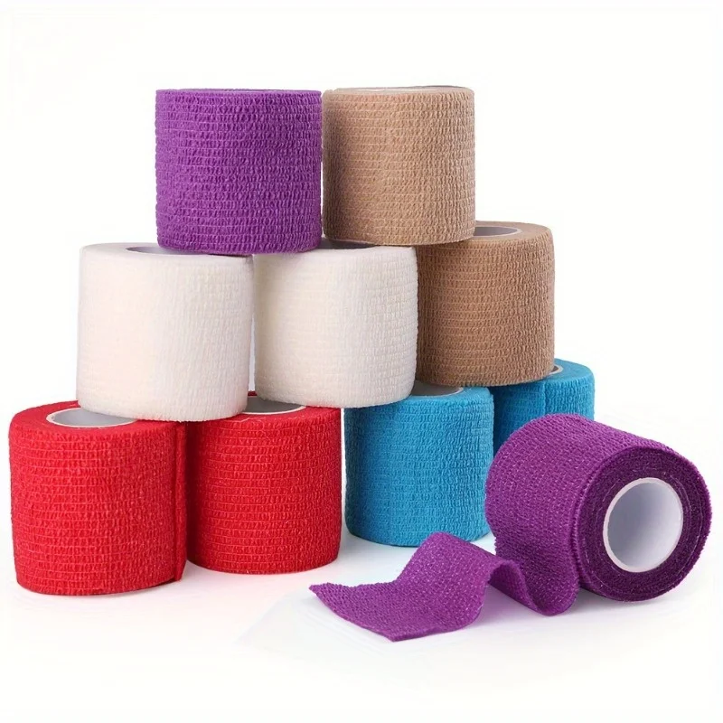 10-Roll Self-Adhesive Bandages - 2 Inches x 5 Yards, Breathable Sports Tape (Red, Beige, Blue & White, Purple) for Easy Care of