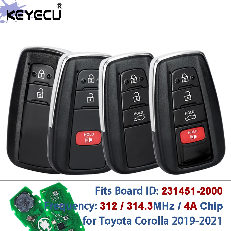 KEYECU 231451-2000 Board FCC ID: HYQ14FBN 312MHz / 314.3MHz 4A Chip für Toyota Corolla 2019-2021 Smart Card Fernbedienung Autoschlüssel