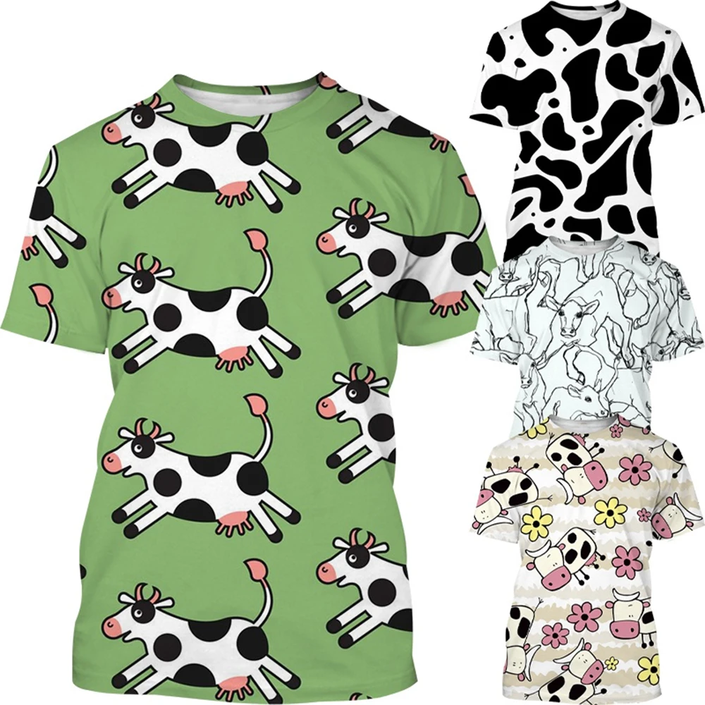 Creative and fun 3D printed cow T-shirt with fashionable, neutral and cute Harajuku style casual short sleeves