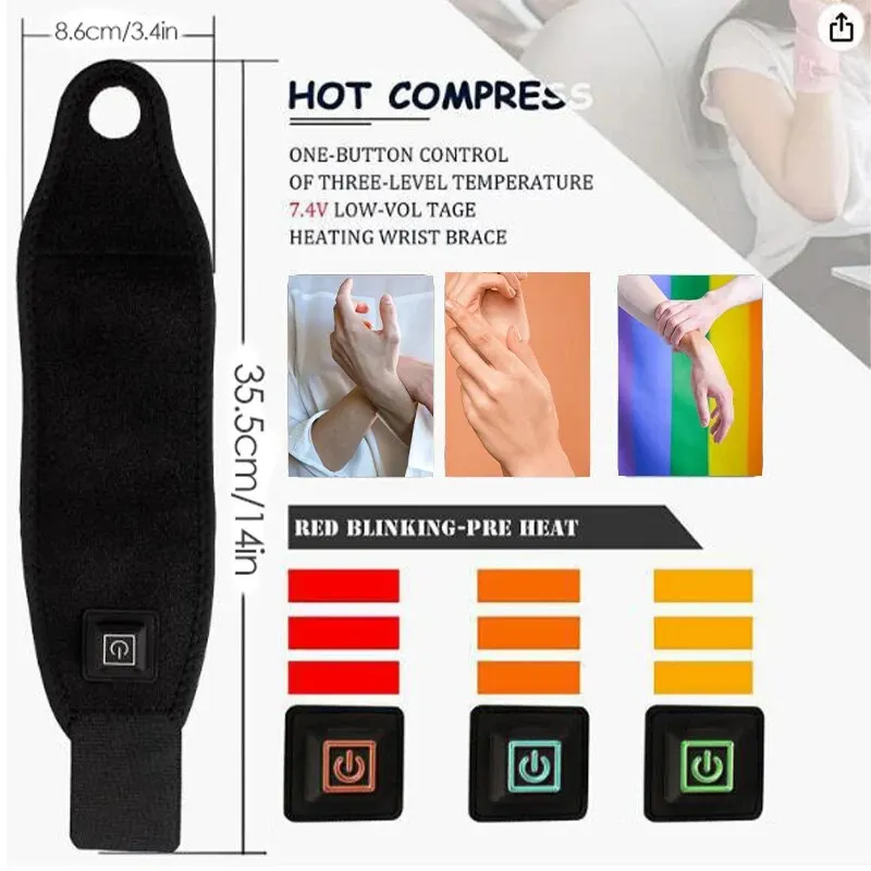 Heated Wrist Brace 360° Wrap‑Around Compression Wrist Support 3‑Level Adjustable Temperature Hot Compress Wrist Wrap