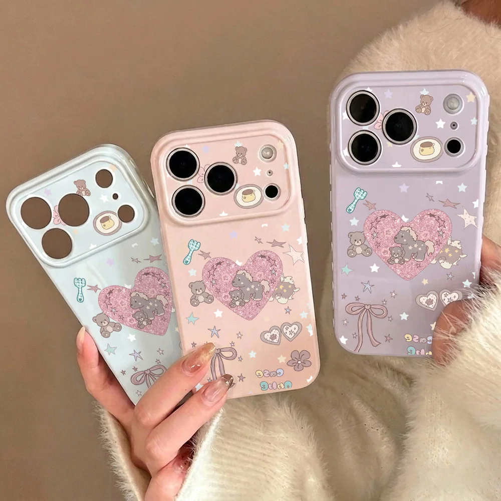 Phone Case for Apple iPhone 17 16 15 14 13 12 Pro Max 17 16 15 14 13 12 11 Cases Glitter Heart Unicorn Teddy Bear Dreamy Style