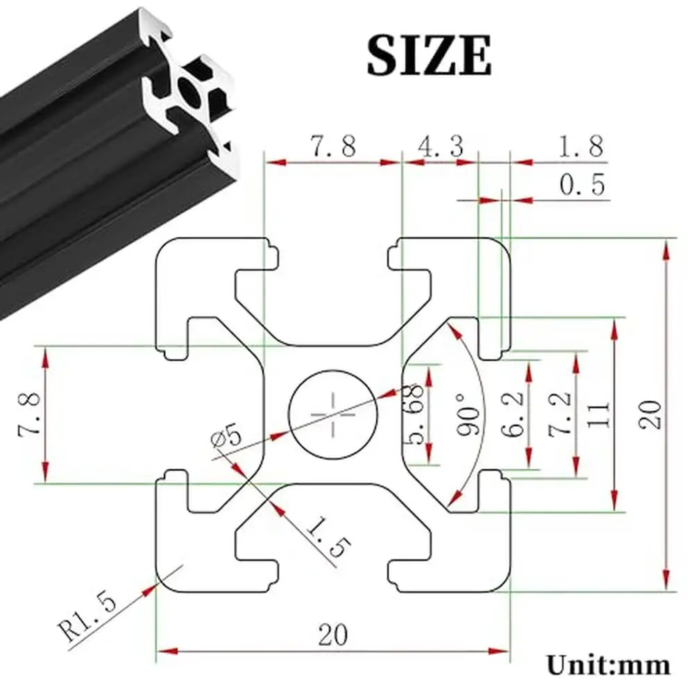 202' European Standard Black Anodized Aluminum T-Slot Extrusion Rail Kit_optional Kit Nut Bolt