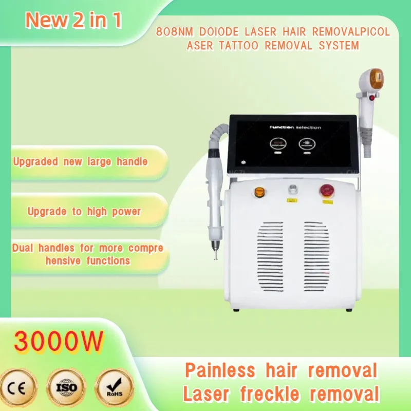 Diode Laser and Picosecond Laser 2 in 1 808 Diode Laser Hair Removal Tattoo Removal Machine with 4 Wavelength 755nm 808nm 1064nm