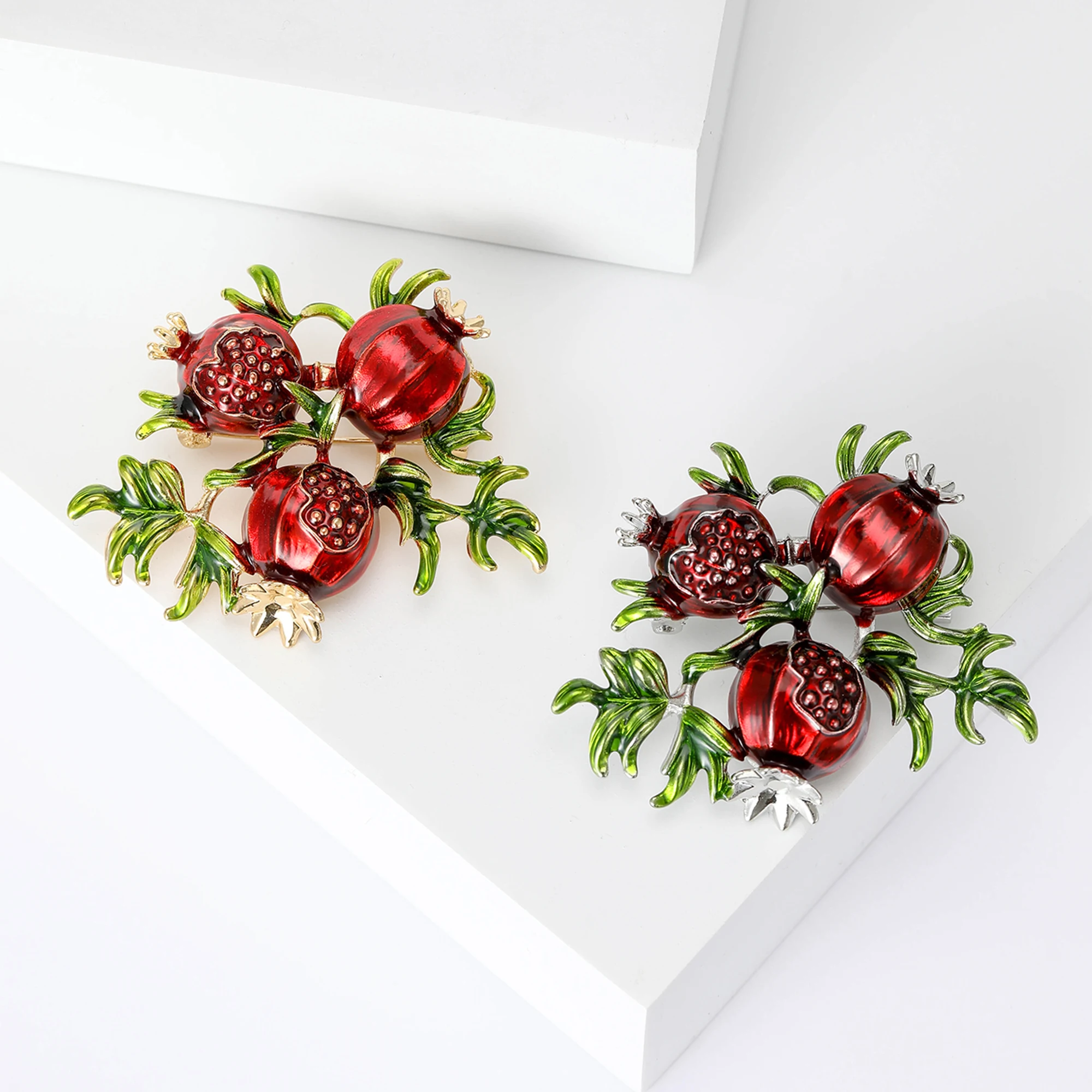 Enamel Pomegranate Flower Brooches for Women Unisex Plant Pins Event Party Backpack Decoration Clothes Accessories