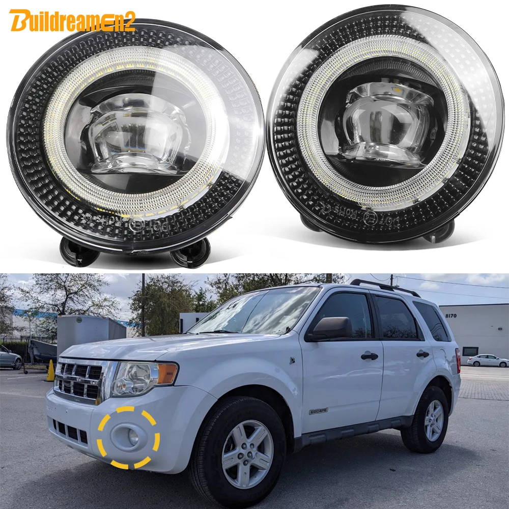 2IN1 Function Car LED Fog Light + Angel Eye Daytime Running Lamp 30W 8000LM For Ford Escape Hybrid 2007 2008 2009 2010