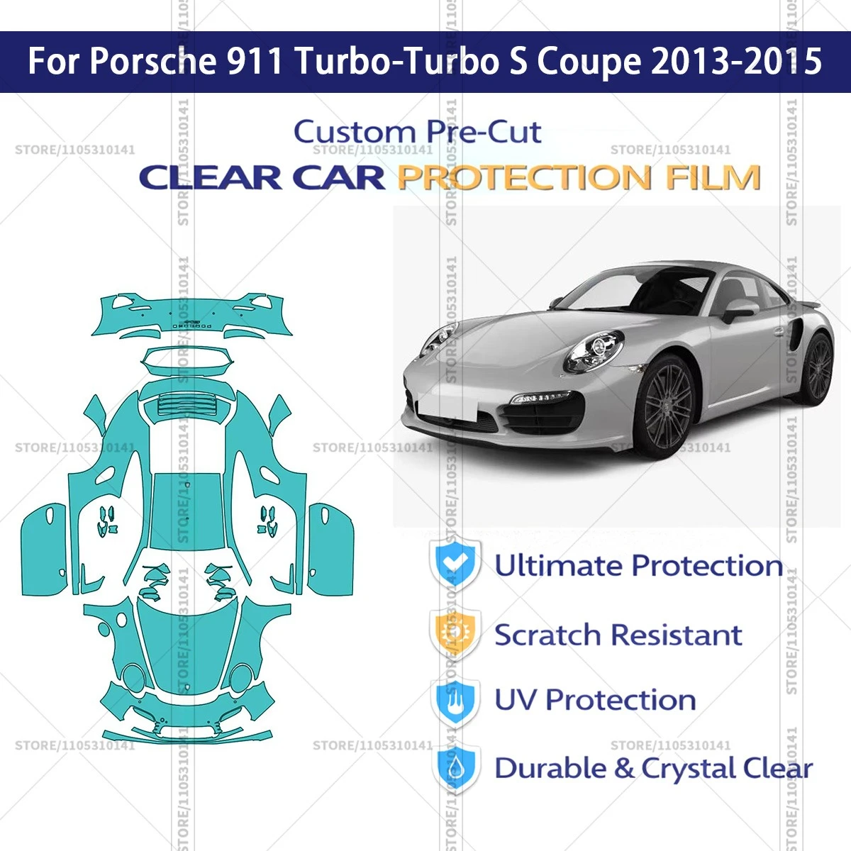 

Защитная пленка PPF для Porsche 911 Turbo/Turbo S Coupe 2013-2015, предварительно вырезанная, прозрачная, профессиональная автомобильная пленка
