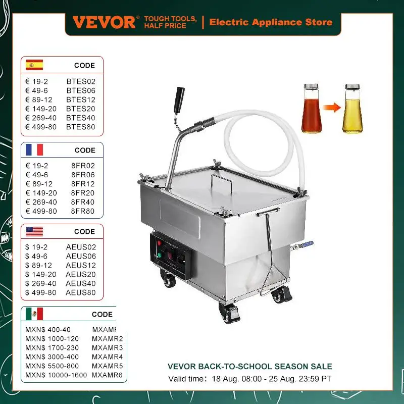 

VEVOR 18L Mobile Fryer Filter Oil Filtration System with 10 L/min Oil Filtration Speed Swivel Wheels for Restaurant Burger Store