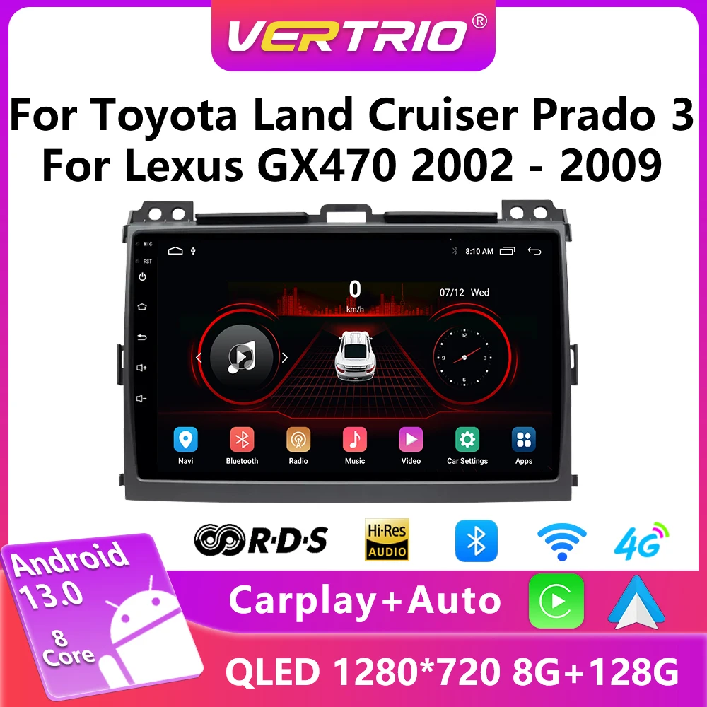 

Car Radio Android 13 For Toyota Land Cruiser Prado 120 2004 - 2009 Wireless CarPlay Auto 4G DSP Car Multimedia GPS DVR autorad