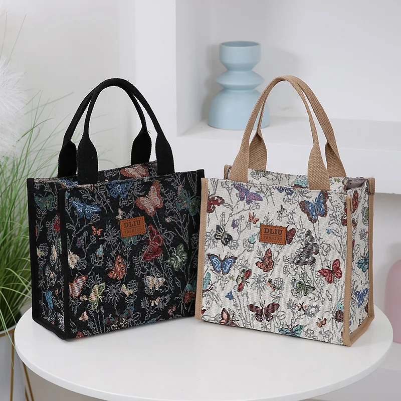 New knitted jacquard thickened fabric handbag, Mommy daily fashion portable work sundry storage bag, square bag, lunch box bag