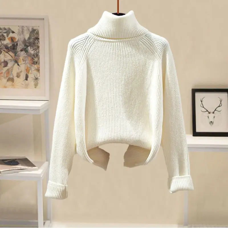 Autumn and Winter Woolen Cardigan Jacket+half High Collar Thickened Bottom Sweater+slim Fitting Woolen Pants Three Piece Set