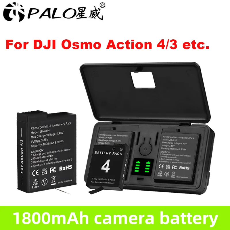 1800mAh 3.85V For DJI Osmo Action 4 Battery+Fast Charge Case For Osmo Action 4 Action 3 Sports Camera Accessories Camera Battery