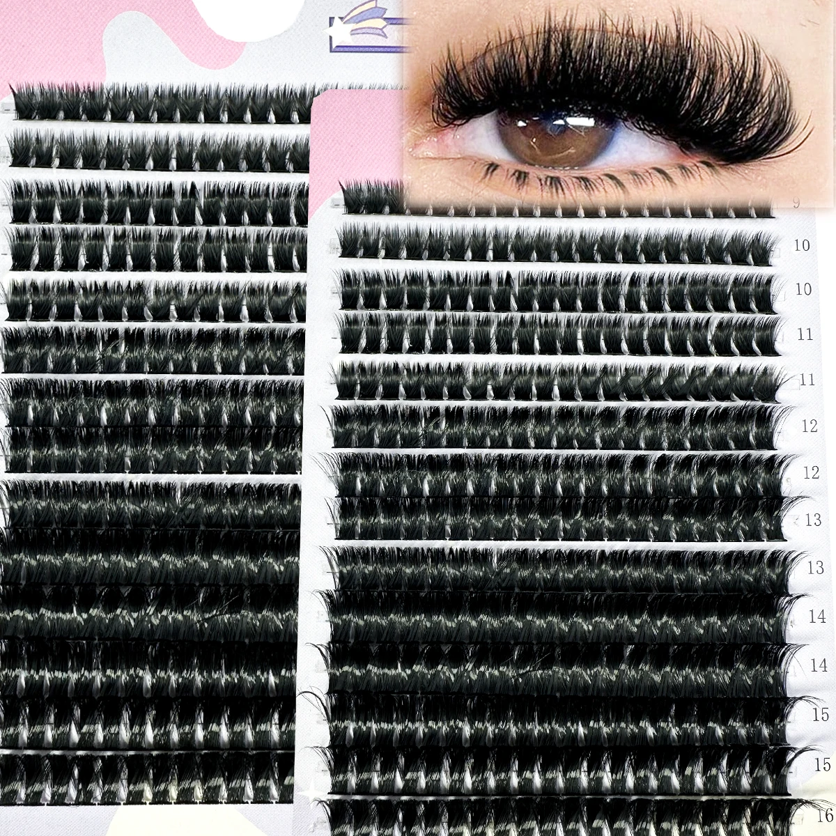 New 14 Rows 280 Clusters 40D Mix 9-16mm Cluster Lashes Extension Natural Thick Fake Eyelash 3D Strip Individual Lashes