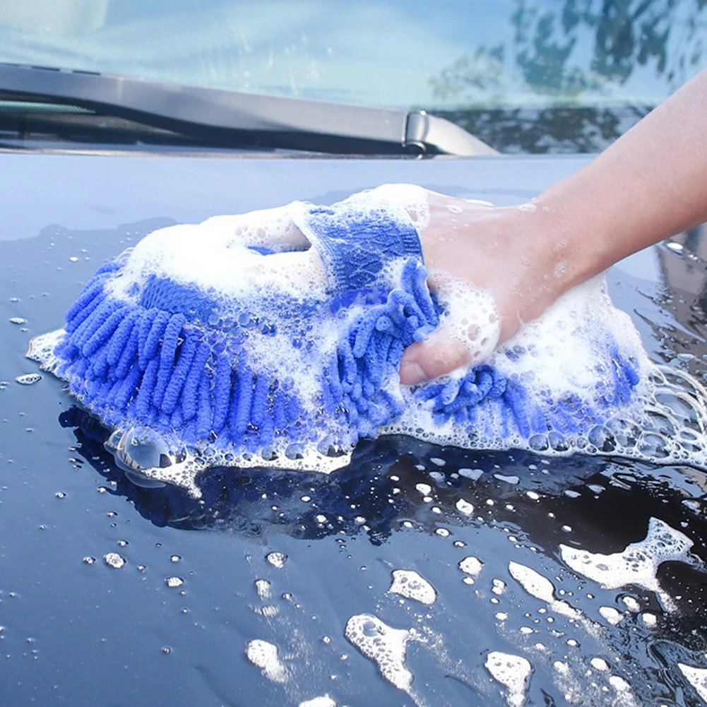 1 Stuk Blauw Microfiber Chenille Auto Wassen Sponsverzorging Wasborstel Reinigingstool Auto Wassen Handdoekhandschoenen Styling Accessoires