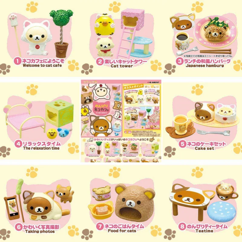

Оригинальная миниатюрная фигурка Re-Ment Rilakkuma Nonbiri Neko Cat Cafe Series в слепой коробке, декоративная игрушка для рабочего стола, подарок на день рождения для девочки