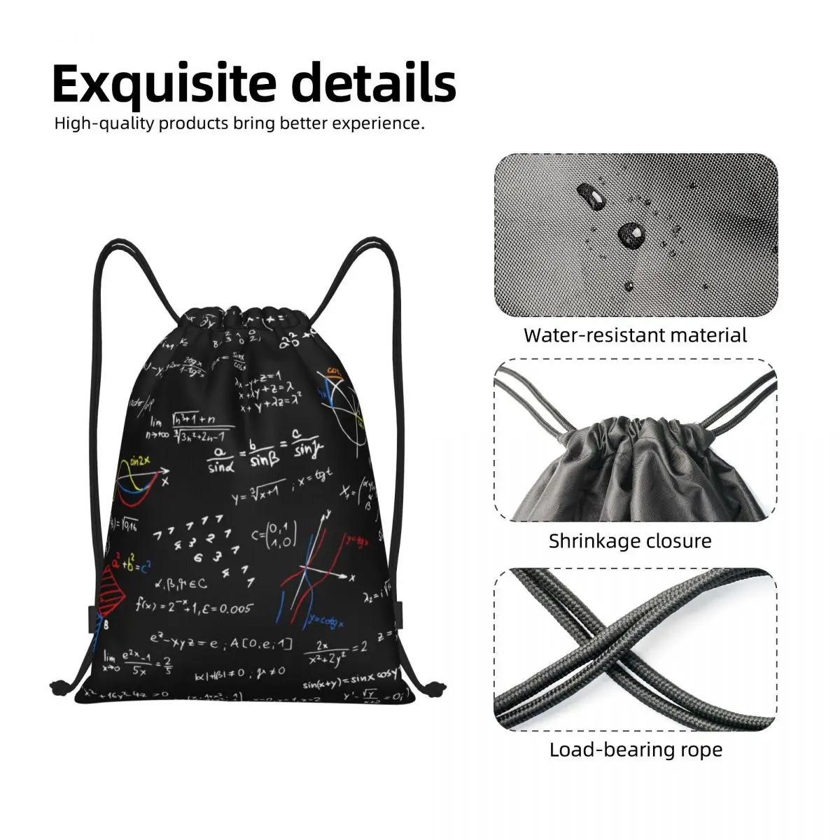 Geek Physics Equations Drawstring Backpack Sports Gym Bag for Men Women Math Science Teacher Geometric Gift Shopping Sackpack