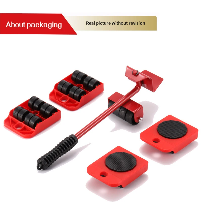 5 Pcs Furniture Moving Transport Roller Set Removal Lifting Moving Tool Set Wheel Bar Mover Moving Heavy Stuffs Device Hand Tool