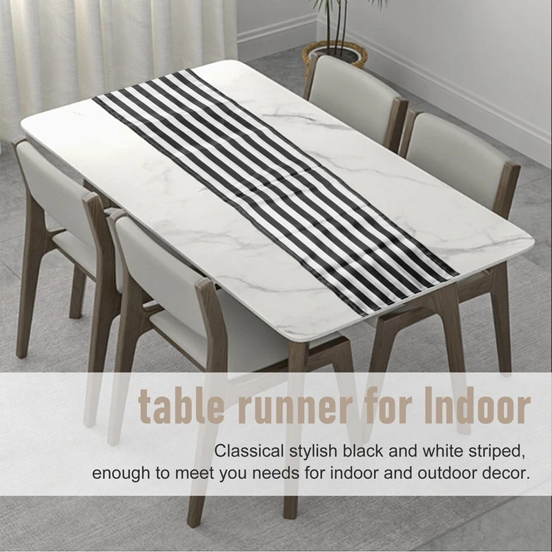 Striped Table Runner Polyester Table Decor Tablecloth For Indoor Outdoor Events Family Dinner(Black And White,2 Pack)