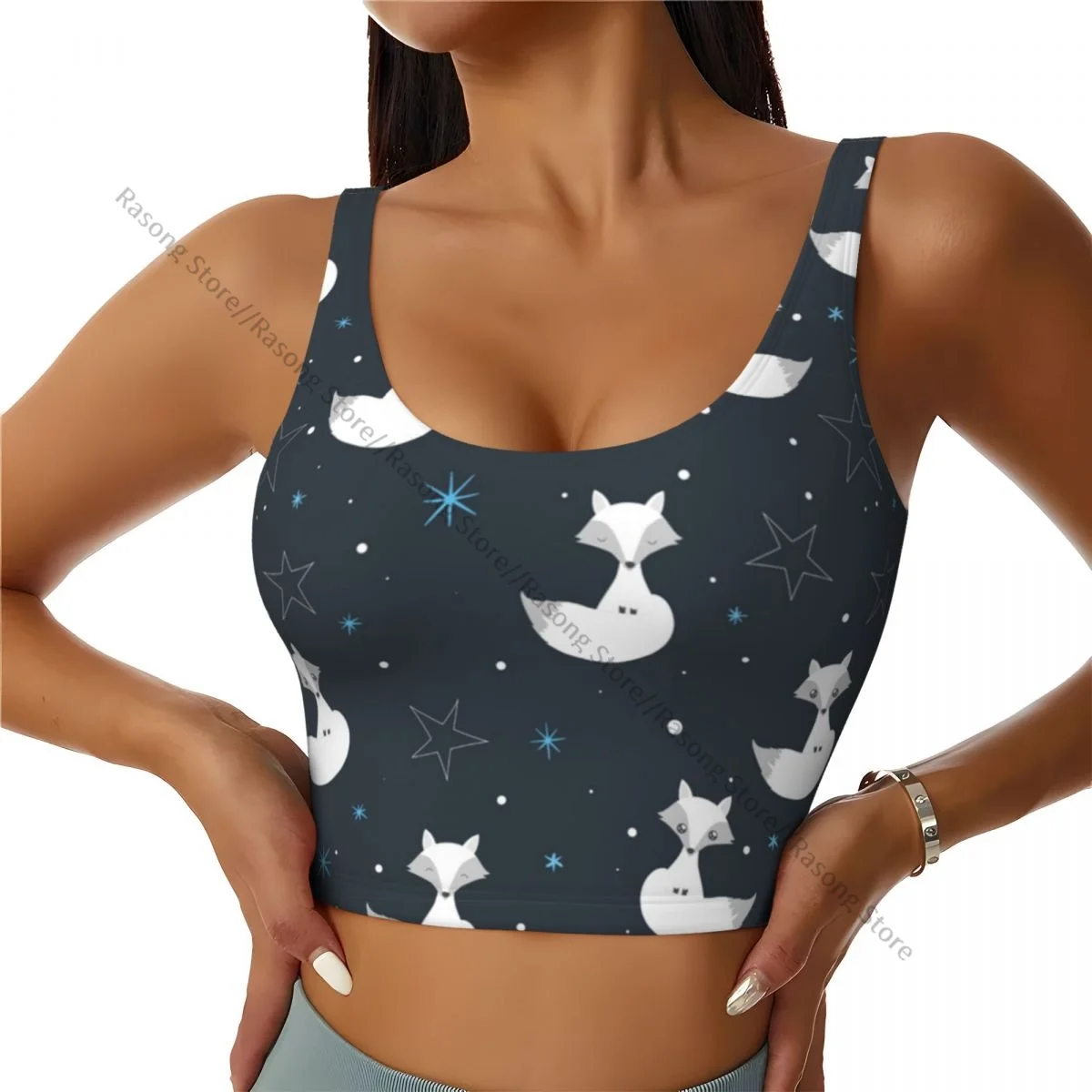 Yoga Vest Women Gym Sports Crop Tops Cute White Fox Streetwear Workout Breathable Tank Top Female