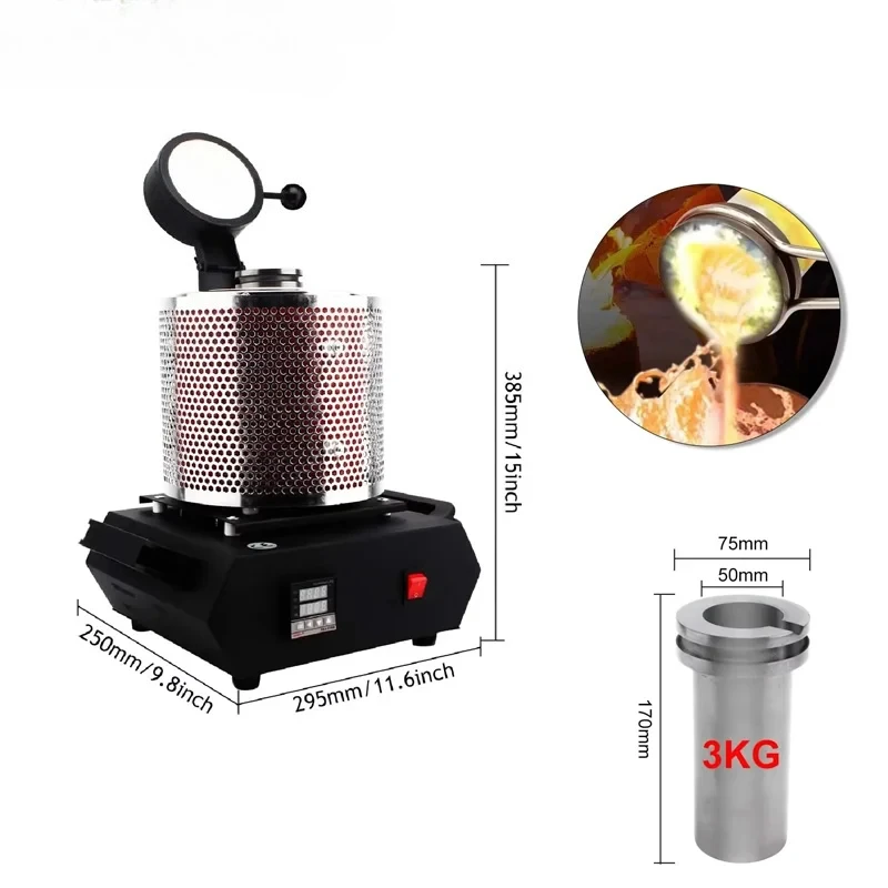 New 3KG Digital Heating Capacity Refining Precious Metal Silver 2100W Gold Melting Furnace Machine Jewelry Casting Tool