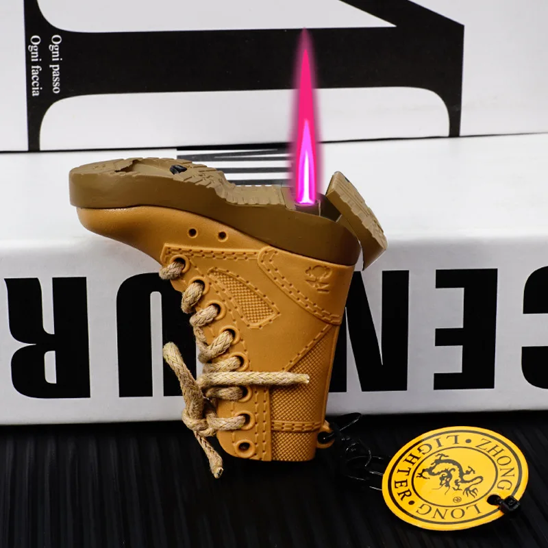 New Multifunctional Mini Boot Shaped Inflatable Lighter Beer Bottle Opener Keychain Windproof Jet Flame Lighter Men's Gift
