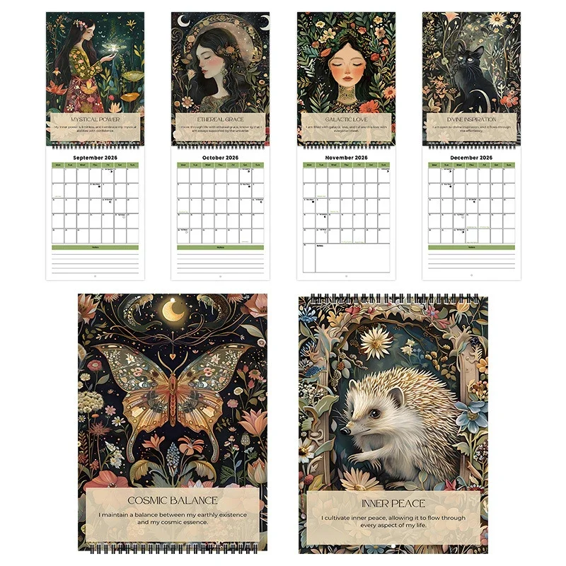 Dark Wind Mindful Magic 2026 Desktop Calendar Decorative Wall Calendar - Yearly Planner