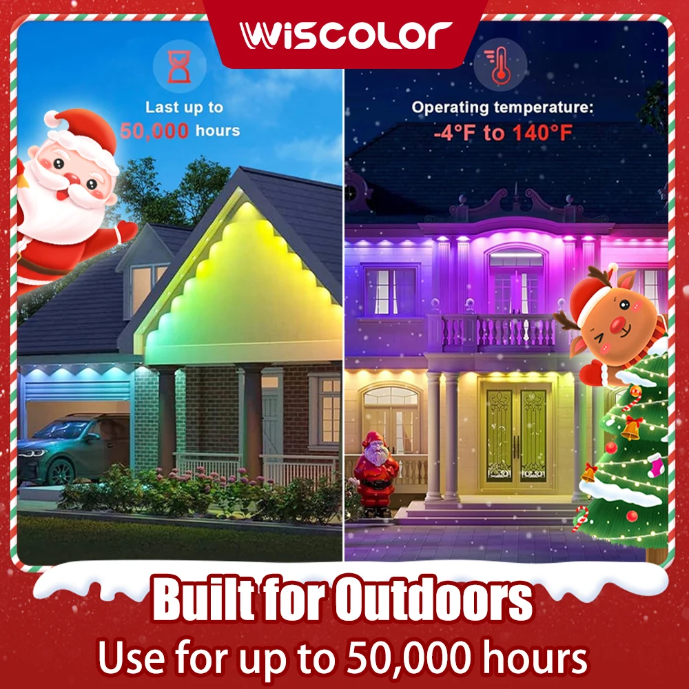 Smart WIFI RGBIC Eaves Lights Permanent Outdoor Lights Outdoor Waterproof Lighting Strings Work with Alexa, Google Assistant