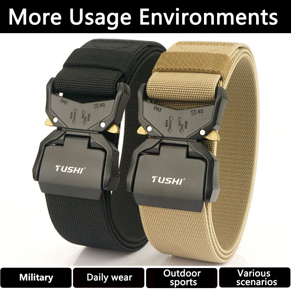 TUSHI New Stretch Military Tactical Belt For Men Quick Release Buckle Strong Real Nylon Unisex Elastic Belt Overalls Work Belt