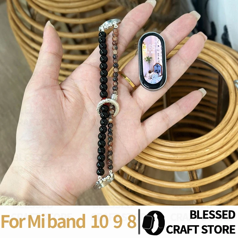 New Chinese Style Double Row Beads Strap for Xiaomi Band 10 9 8 NFC Replacement Wristband for Redmi Watch 4 5 6 Elastic Bracelet