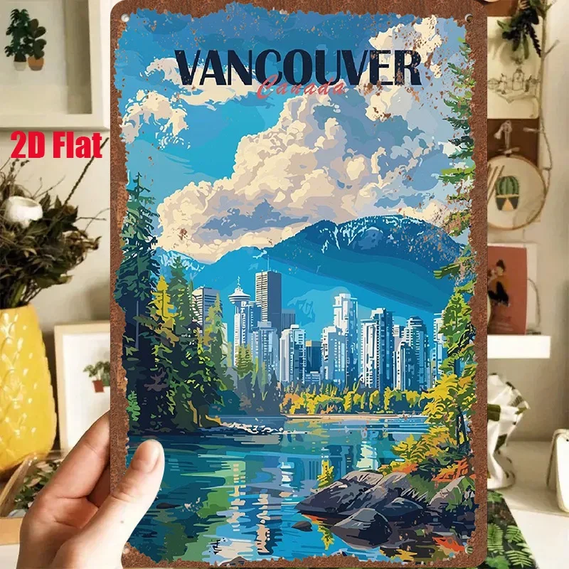 Vancouver City Landscape Metal Sign 8x12 Inch Retro Flat Wall Art for Home Office Decor