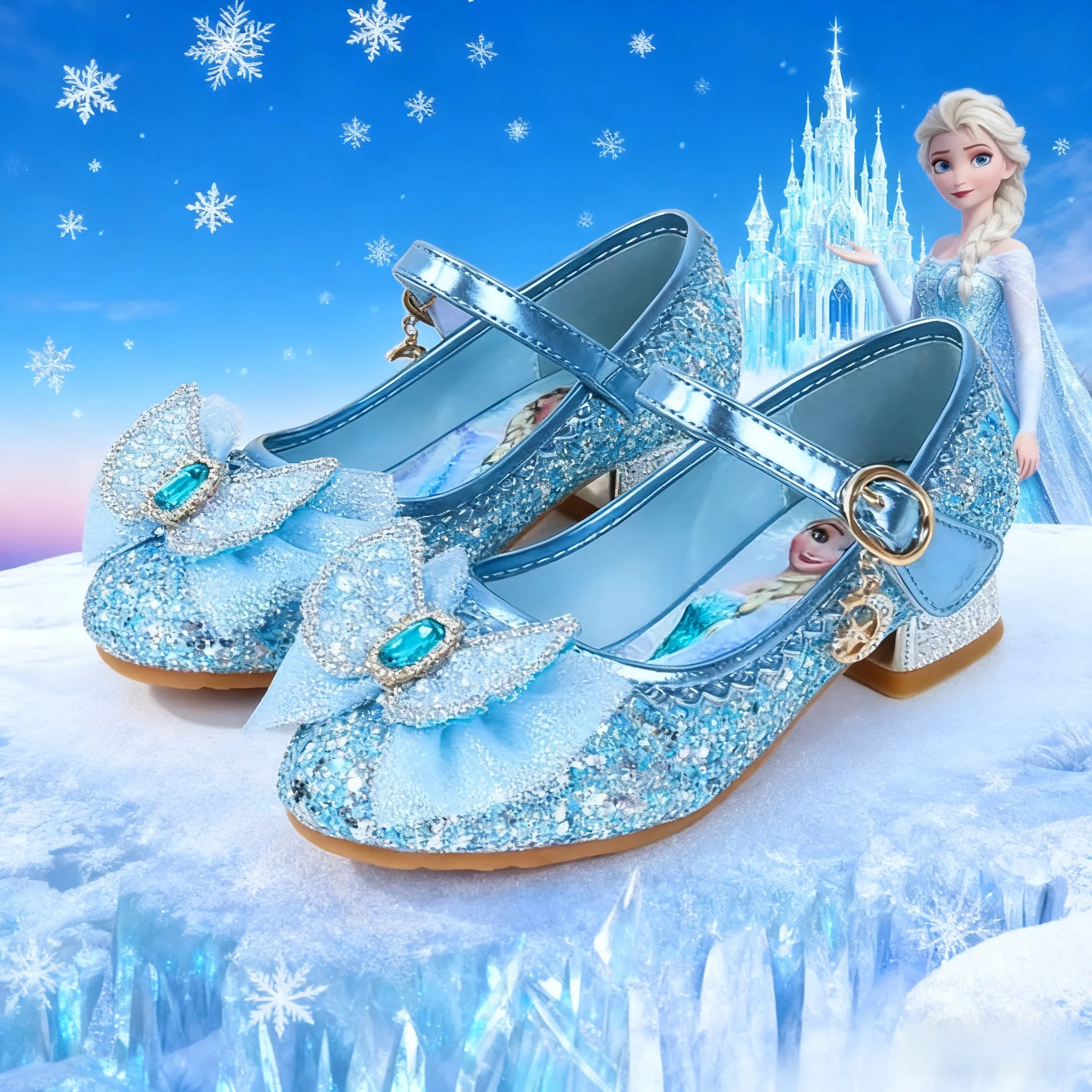 

Disney Girls' Princess Children's Shoes Frozen Elsa Children's Shoes Girls Fashion Baby Pink Blue High Heel Shoes Size24-36
