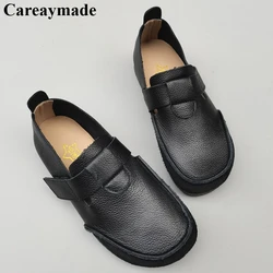 Careaymade-Genuine Leather handmade men's casual shoes outdoor soft breathable layer cowhide original Women's flats shoes 35-45