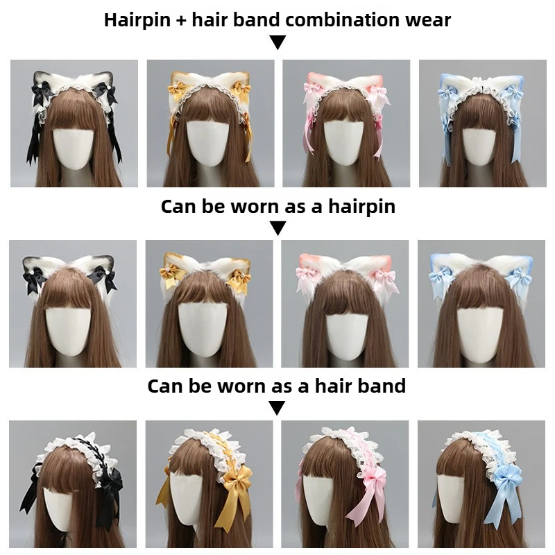 Bonito lolita gato orelha headwear laço arco fita cocar kawaii menina comic con cosplay acessórios de fantasia anime orelhas fofas adereços