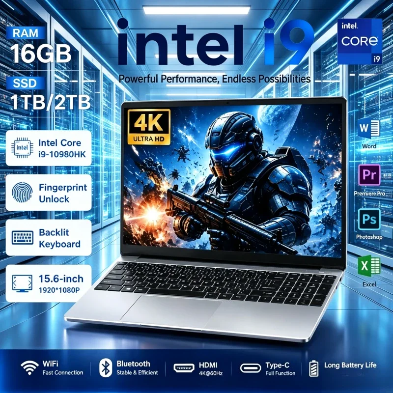 Intel Core i9 10980HK Portable 15.6-Inch Gaming Laptop Computer PC Gamer 16GB RAM 1TB/2TB SSD Fingerprint Unlock Notebook PCs PC