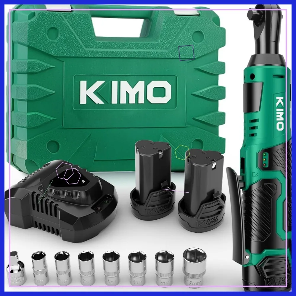 

40Ft-lbs Cordless Electric Ratchet Wrench Set, 12V with 2 Batteries, Charger & Sockets