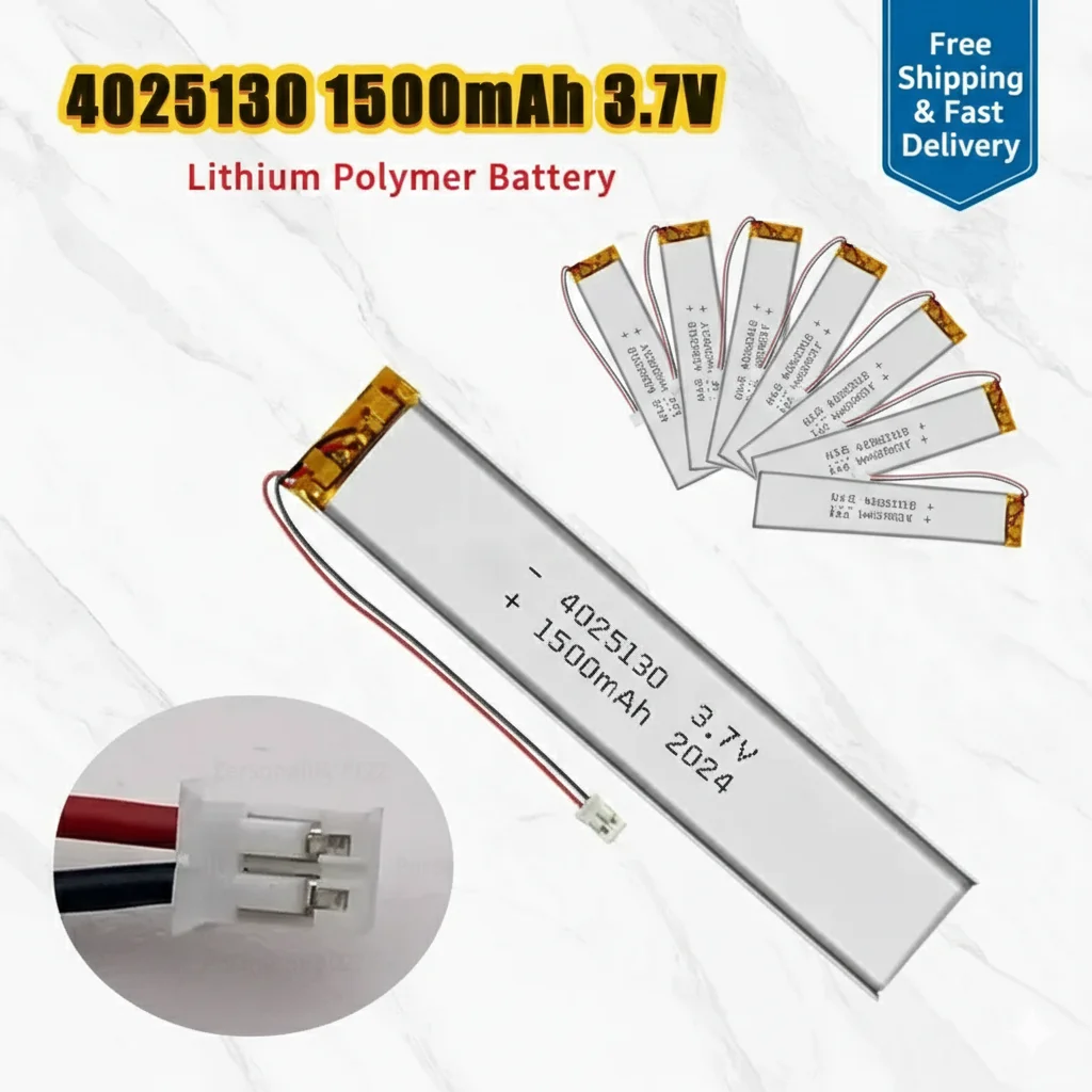 

1-10pcs 3.7V 1500mAh 4025130 Lipo Battery Rechargeable Lithium Polymer Cells with PH2.0 Plug for LED Light DVD E-book Cabinet