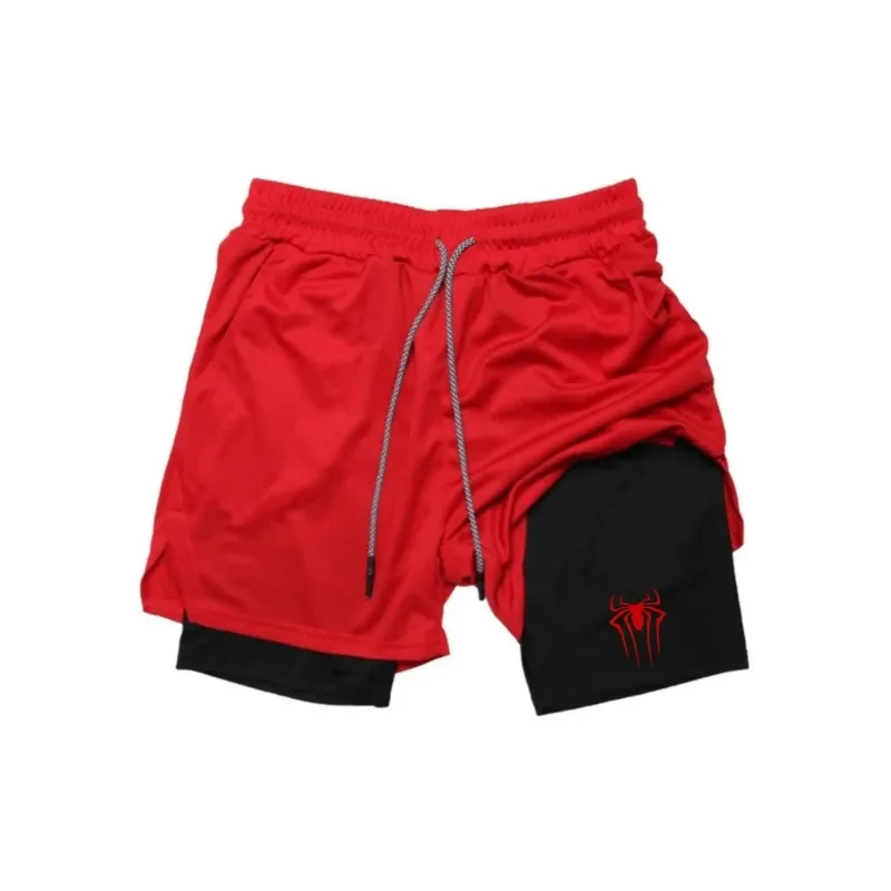 2026  Summer New Spider Sports Shorts 2-in-1 Gym Running Shorts Slow Running Leisure Sportswear Fitness Double Layer Shorts