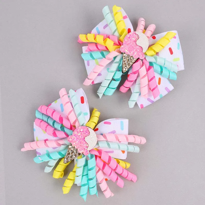 ncmama 2/1Pcs Mermaid Ribbon Flower Hair Clips Wavy Curls Hairpins for Toddler Sweet Girls Handmade Barrettes Hair Accessories