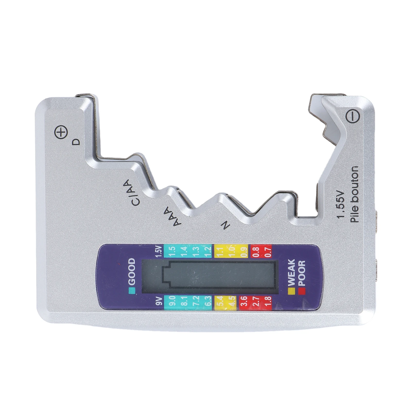 

Digital Display Power Meter Portable Voltage Meter for 9V 1.5V and AA AAA and Button Cell Silver
