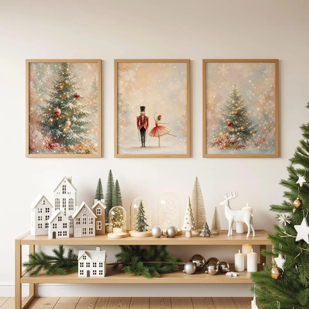 3pcs Frameless,Retro Nutcracker Ballet Christmas Printable Wall Art Collection,Digital Download,Living Room Bedroom Home Decor