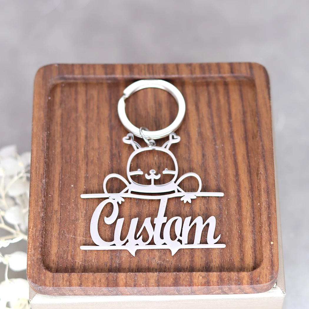 QIAMNI Cute Bee Garden Key Chains Souvenir Gifts Bag Car Jewelry Stainless Steel Custom Name Pendant Key Chain For Women Men image 4
