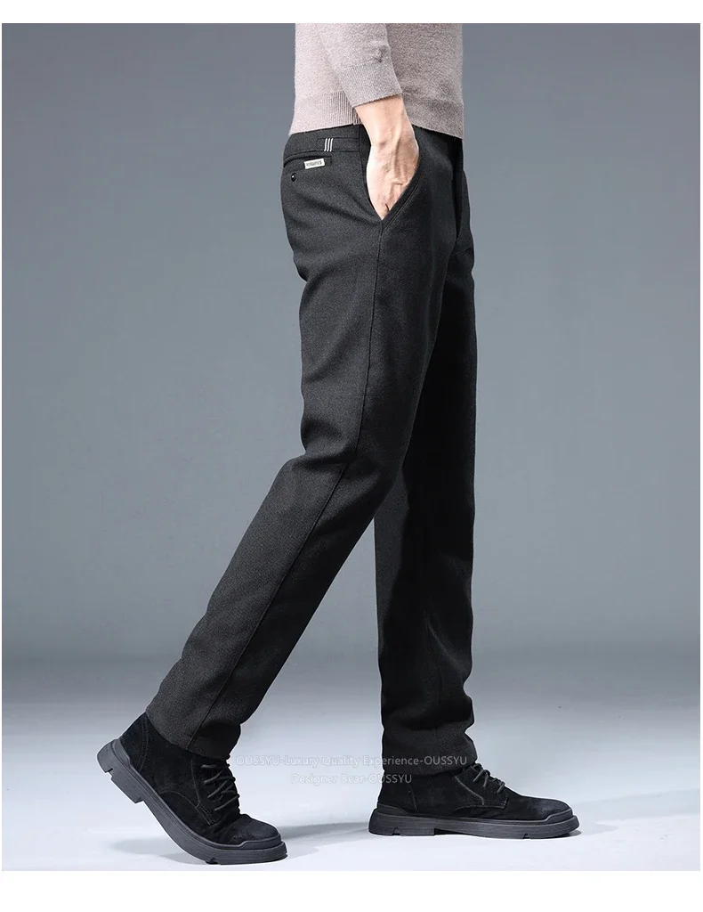 MINGYU Marken-Herrenhose für Herbst und Winter, Business-Mode, Stretch, Slim Fit, Dicke Baumwolle, Bambusfaser, Koreanischer Stil, Graue Freizeithose für Männer – Detail 4