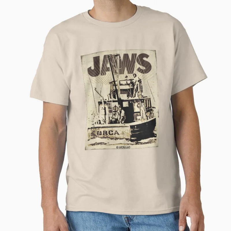 

Jaws movie Vintage Great White Shark Attack 80s Retro Horro Movie Jaws 50Th Anniversary gift t shirt Large size tops