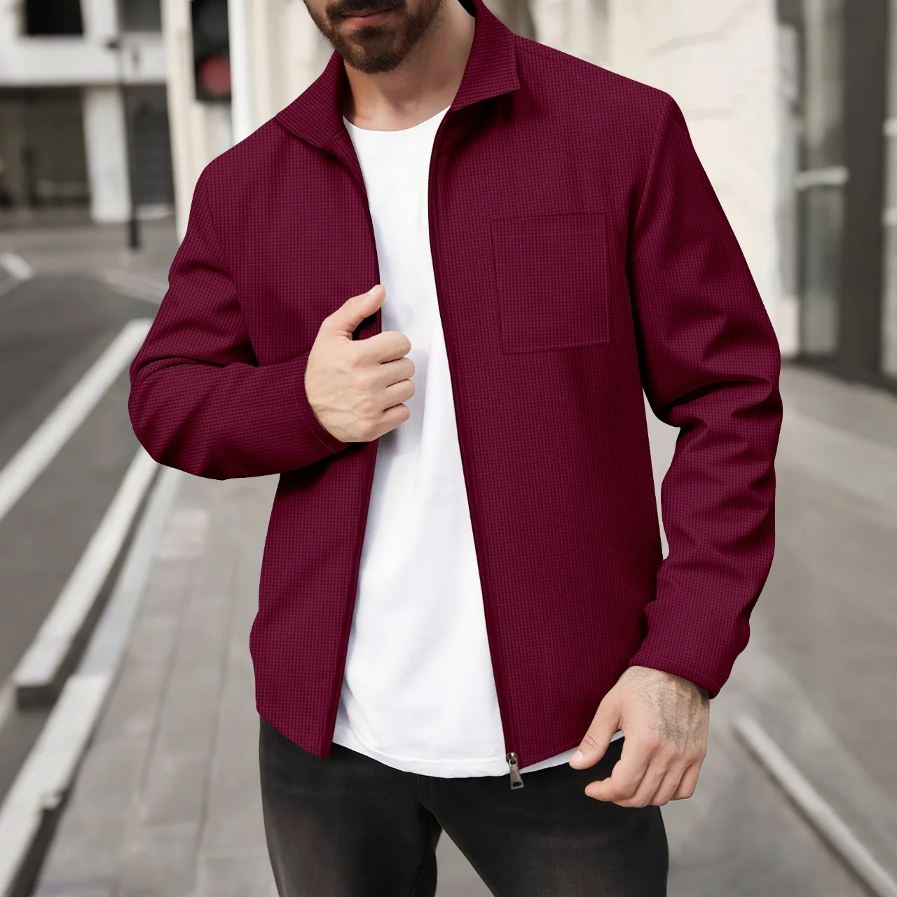 Veste ample de sport décontractée et élégante pour hommes, manteau confortable avec fermeture éclair sur le devant de haute qualité, couleur unie, streetwear tendance