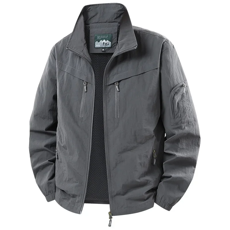 Immagine 5: Giacca da uomo primaverile e autunnale, leggera, ideale per attività all'aperto, pesca, viaggi, dal taglio ampio e casual, con colletto alla coreana, versatile, alla moda, disponibile in taglie grandi, realizzata in poliestere.