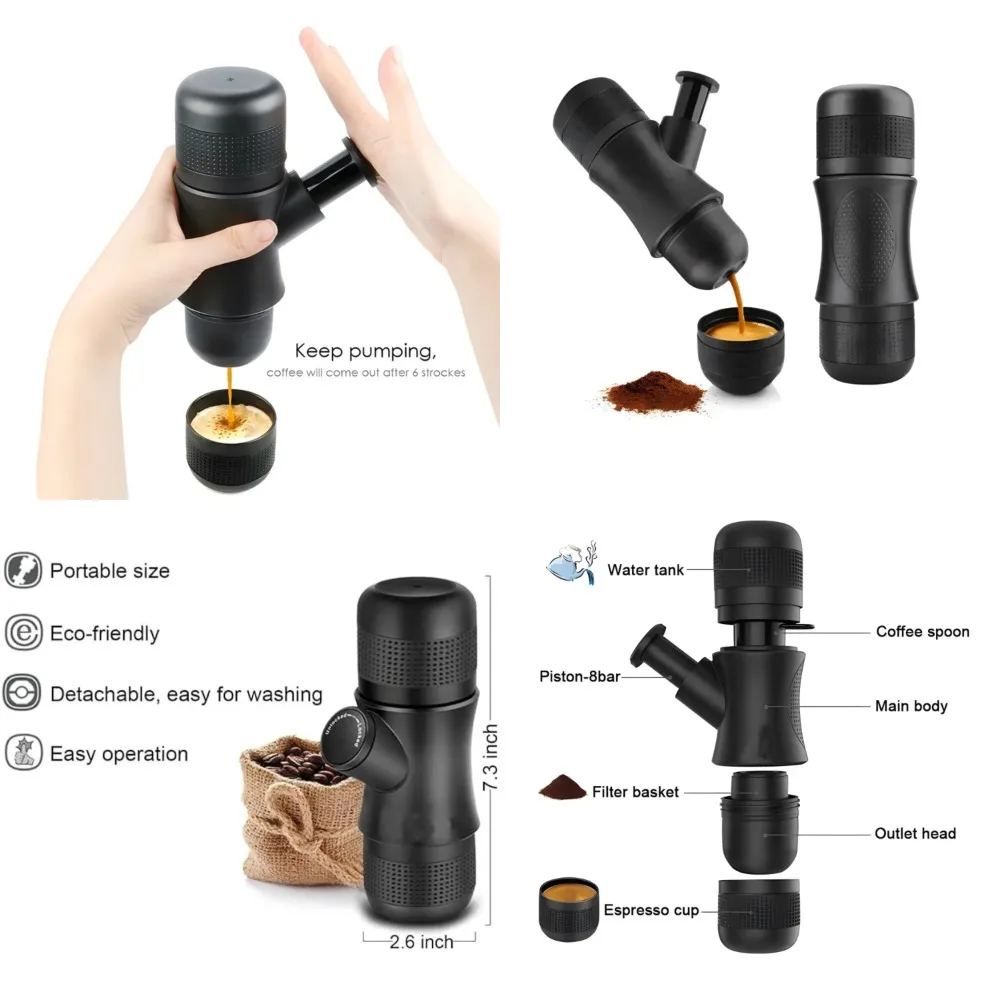 

Portable and Compact Mini Hand Pressure Espresso Machine - Perfect for Office and Outdoor Travel - Handy Handheld Coffee Maker f