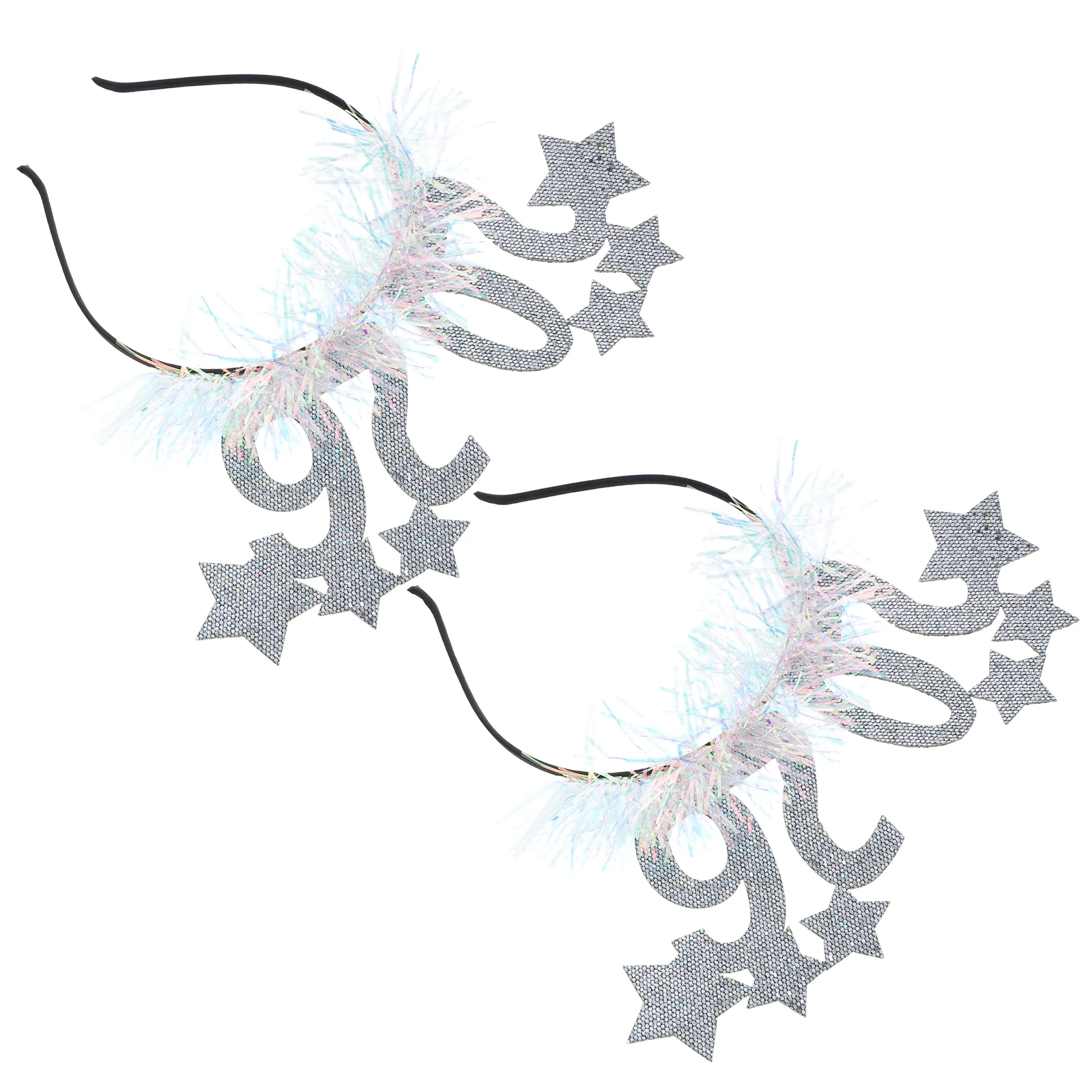 ที่คาดผมปีใหม่ 2 ชิ้น ปี 2026 ประดับกลิตเตอร์ สีเงิน สำหรับงานเทศกาล