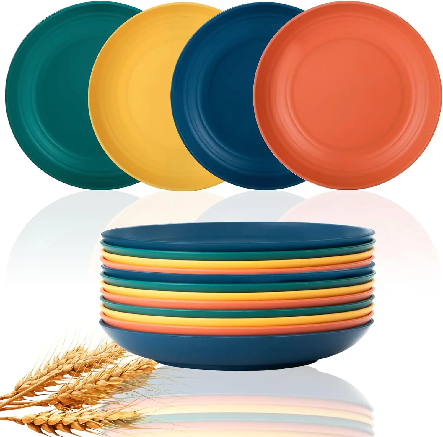 

Unbreakable Wheat Straw Dinner Plates Set of 12 - Reusable Lightweight Plates for Kids Kitchen Dishwasher Safe 10 Inches 4