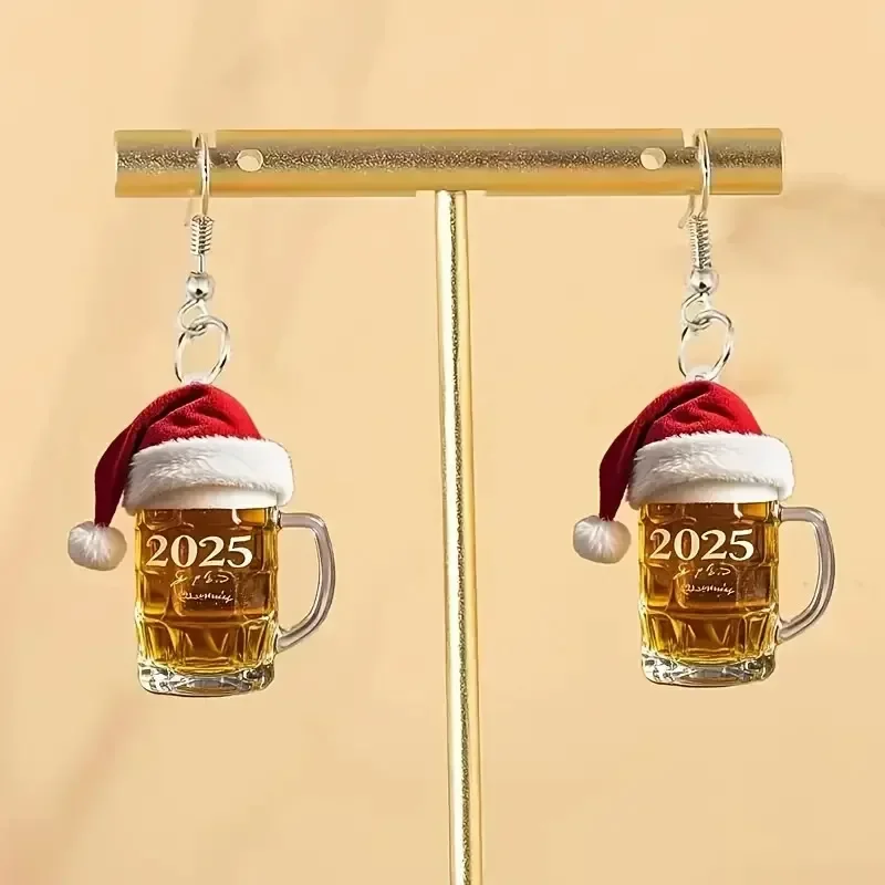 2025 Kerst Bierpul Acryl Oorbellen Oudejaarsavond Sieraden Nieuwjaar Niche Ontwerp Hoogwaardige oorbellen